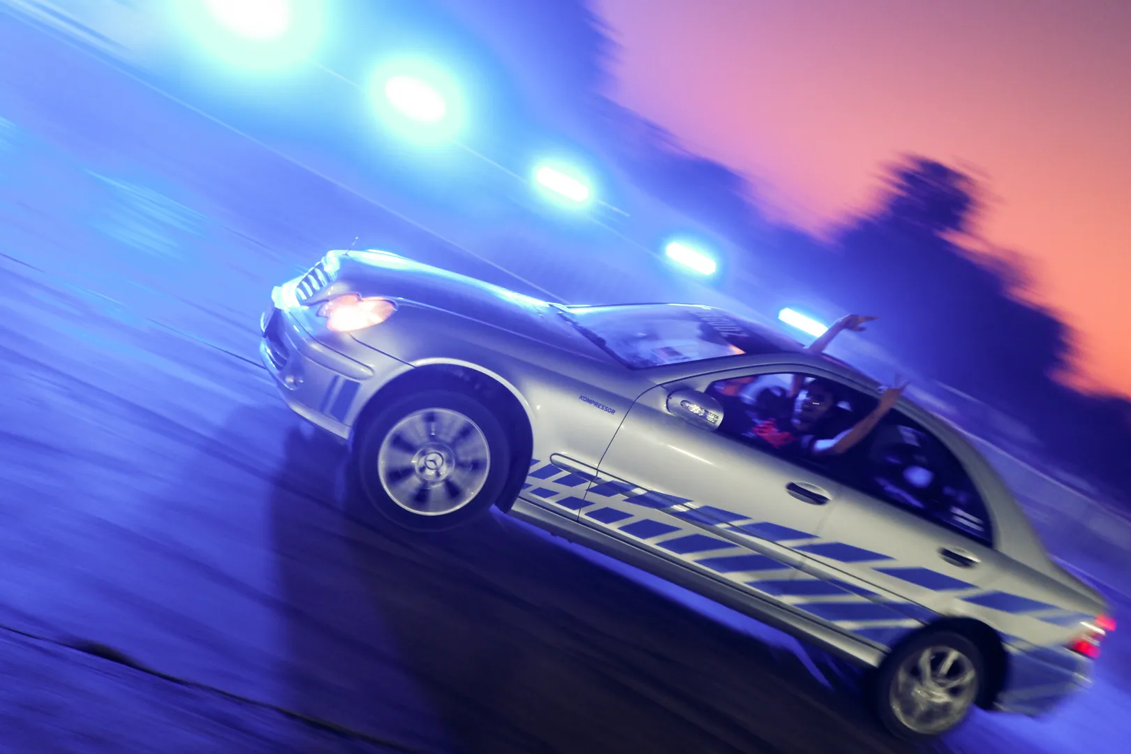Mercedes C200 passenger hand up night drift